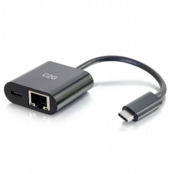 C2G USB-C to Ethernet Adapter with Power Delivery – Black