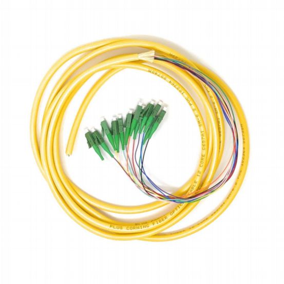 12 Fiber Pigtails, LC/APC, 900 µm, 9 µm OS2, 1 m