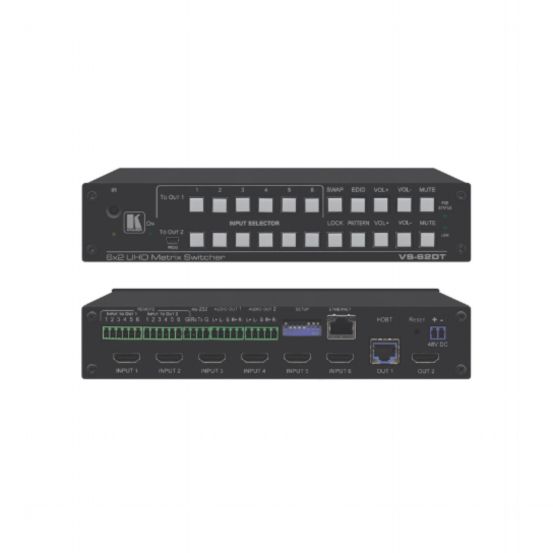 VS-62DT 6x2 4K60 4:2:0 HDMI/HDBaseT Long-Reach PoE Matrix Switcher