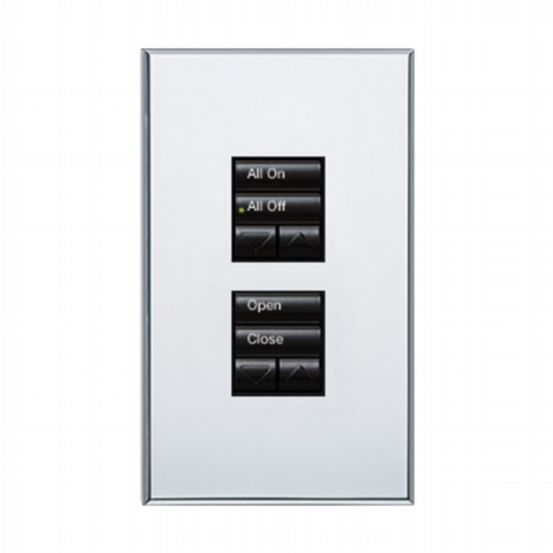 Lutron HomeWorks® QS Wired seeTouch® Architectural Keypad – Non-Insert Style Dual Group with Dual Raise/Lower Keypad - Bright Chrome
