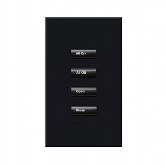 Lutron HomeWorks® QS Wired seeTouch® Architectural Keypad – Non-Insert Style 4 Button Keypad - Black