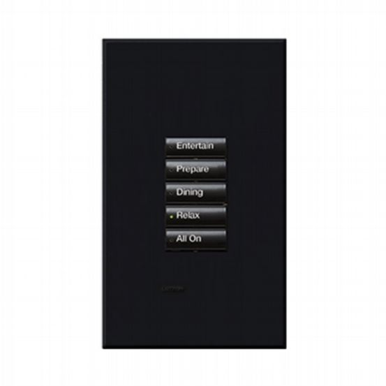 Lutron HomeWorks® QS Wired seeTouch® Architectural Keypad – Non-Insert Style 5 Button Keypad - Black