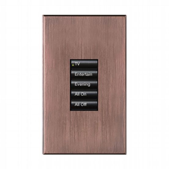Lutron HomeWorks® QS Wired seeTouch® Architectural Keypad – Non-Insert Style 5 Button Keypad - Antique Bronze