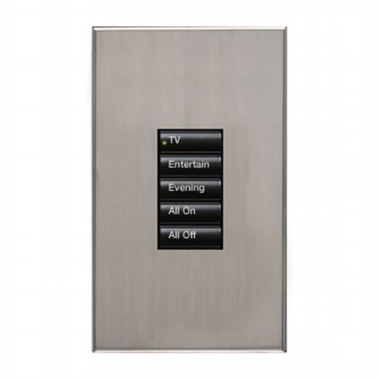 Lutron HomeWorks® QS Wired seeTouch® Architectural Keypad – Non-Insert Style 5 Button Keypad - Satin Nickel
