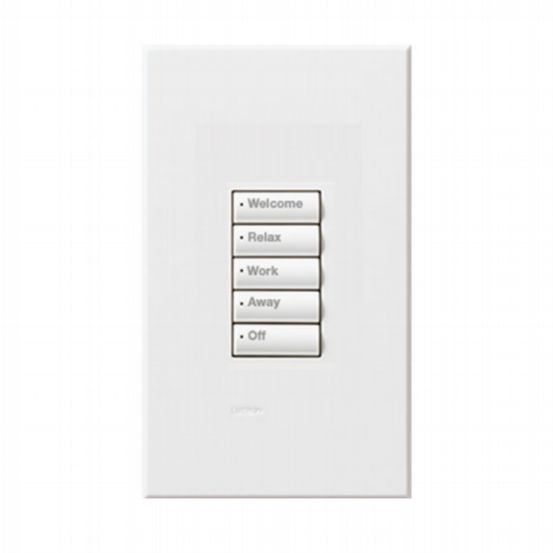 Lutron HomeWorks® QS Wired seeTouch® Architectural Keypad – Non-Insert Style 5 Button Keypad - White