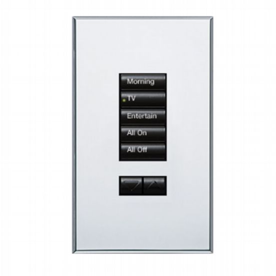 Lutron HomeWorks® QS Wired seeTouch® Architectural Keypad – Non-Insert Style 5 Button with Raise/Lower Keypad - Bright Chrome