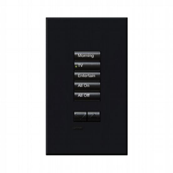 Lutron HomeWorks® QS Wired seeTouch® Architectural Keypad – Non-Insert Style 5 Button with Raise/Lower Keypad - Black