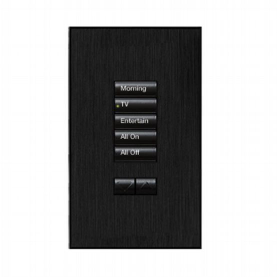 Lutron HomeWorks® QS Wired seeTouch® Architectural Keypad – Non-Insert Style 5 Button with Raise/Lower Keypad - Black Anodised Aluminium