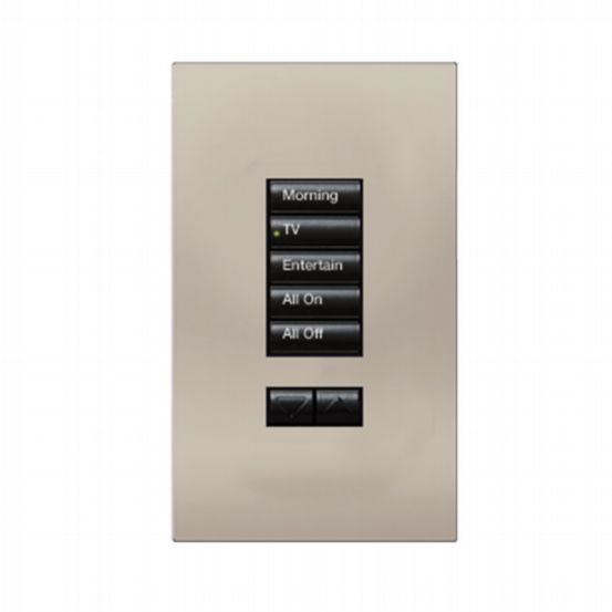 Lutron HomeWorks® QS Wired seeTouch® Architectural Keypad – Non-Insert Style 5 Button with Raise/Lower Keypad - Bright Nickel