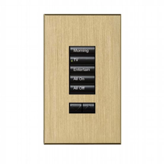Lutron HomeWorks® QS Wired seeTouch® Architectural Keypad – Non-Insert Style 5 Button with Raise/Lower Keypad - Brass Anodised Aluminium