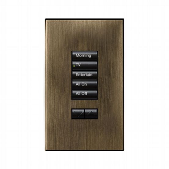 Lutron HomeWorks® QS Wired seeTouch® Architectural Keypad – Non-Insert Style 5 Button with Raise/Lower Keypad - Antique Brass