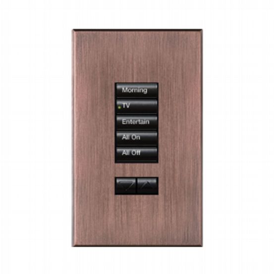 Lutron HomeWorks® QS Wired seeTouch® Architectural Keypad – Non-Insert Style 5 Button with Raise/Lower Keypad - Antique Bronze