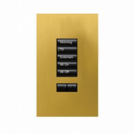 Lutron  Lutron HomeWorks® QS Wired seeTouch® Architectural Keypad – Non-Insert Style 5 Button with Raise/Lower Keypad - Satin Brass