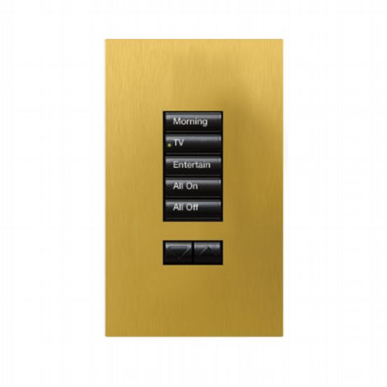 Lutron HomeWorks® QS Wired seeTouch® Architectural Keypad – Non-Insert Style 5 Button with Raise/Lower Keypad - Satin Brass