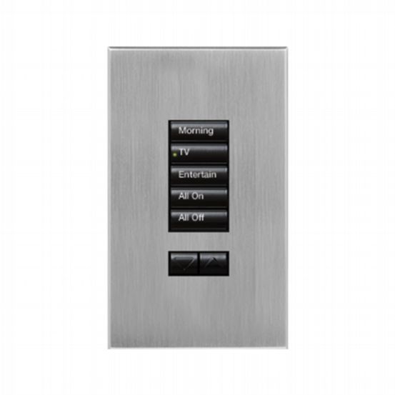 Lutron HomeWorks® QS Wired seeTouch® Architectural Keypad – Non-Insert Style 5 Button with Raise/Lower Keypad - Satin Chrome