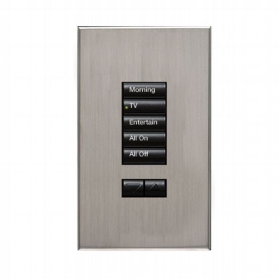 Lutron HomeWorks® QS Wired seeTouch® Architectural Keypad – Non-Insert Style 5 Button with Raise/Lower Keypad - Satin Nickel