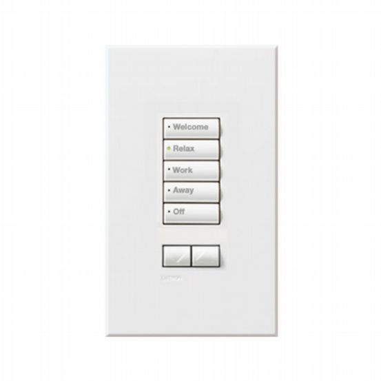 Lutron HomeWorks® QS Wired seeTouch® Architectural Keypad – Non-Insert Style 5 Button with Raise/Lower Keypad - White