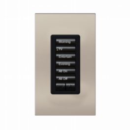 Lutron  Lutron HomeWorks® QS Wired seeTouch® Architectural Keypad – Insert Style 6 Button with Raise/Lower Keypad - Bright Nickel