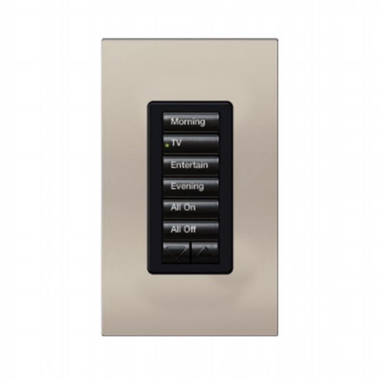 Lutron HomeWorks® QS Wired seeTouch® Architectural Keypad – Insert Style 6 Button with Raise/Lower Keypad - Bright Nickel