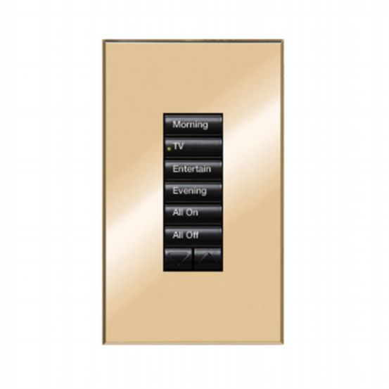 Lutron HomeWorks® QS Wired seeTouch® Architectural Keypad – Non-Insert Style 6 Button with Raise/Lower Keypad - Bright Brass