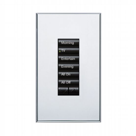 Lutron HomeWorks® QS Wired seeTouch® Architectural Keypad – Non-Insert Style 6 Button with Raise/Lower Keypad - Bright Chrome