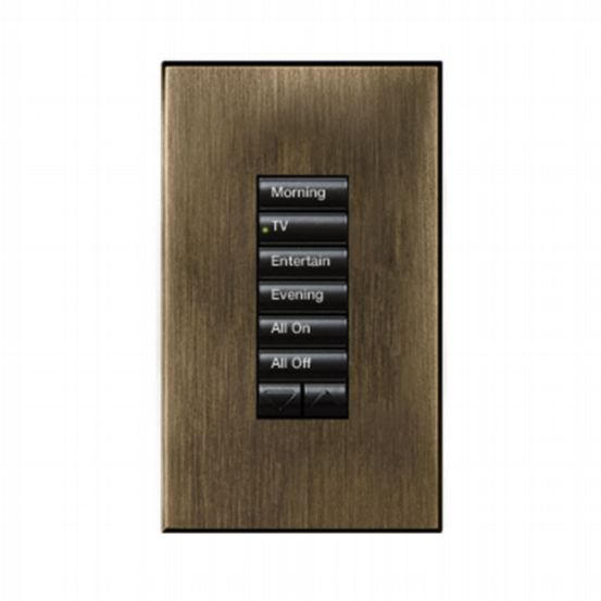 Lutron HomeWorks® QS Wired seeTouch® Architectural Keypad – Non-Insert Style 6 Button with Raise/Lower Keypad - Antique Brass
