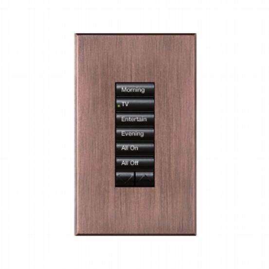 Lutron HomeWorks® QS Wired seeTouch® Architectural Keypad – Non-Insert Style 6 Button with Raise/Lower Keypad - Antique Bronze