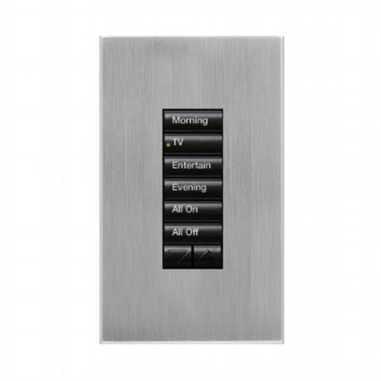 Lutron HomeWorks® QS Wired seeTouch® Architectural Keypad – Non-Insert Style 6 Button with Raise/Lower Keypad - Satin Chrome