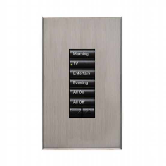 Lutron HomeWorks® QS Wired seeTouch® Architectural Keypad – Non-Insert Style 6 Button with Raise/Lower Keypad - Satin Nickel