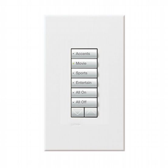 Lutron HomeWorks® QS Wired seeTouch® Architectural Keypad – Non-Insert Style 6 Button with Raise/Lower Keypad - White