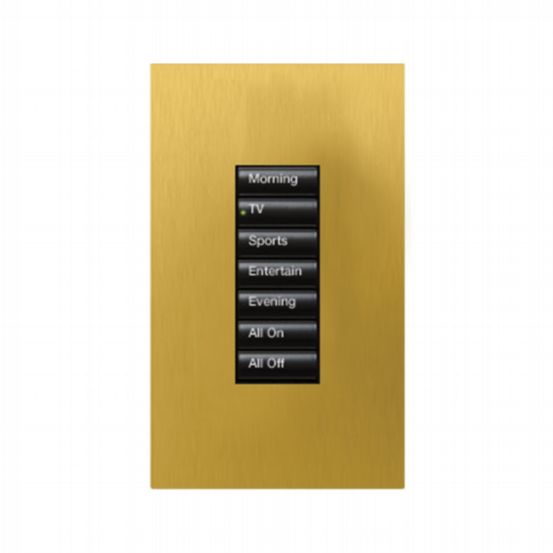 Lutron HomeWorks® QS Wired seeTouch® Architectural Keypad – Non-Insert Style 7 Button Keypad - Satin Brass