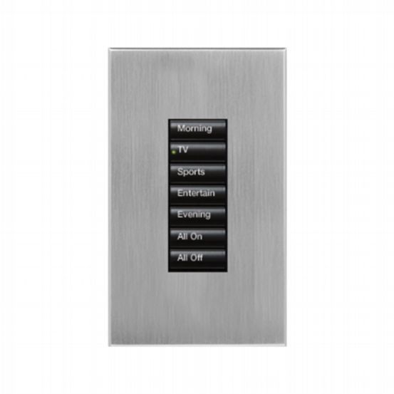 Lutron HomeWorks® QS Wired seeTouch® Architectural Keypad – Non-Insert Style 7 Button Keypad - Satin Chrome