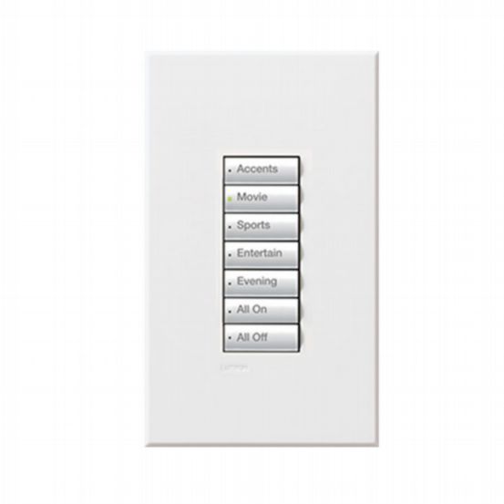 Lutron HomeWorks® QS Wired seeTouch® Architectural Keypad – Non-Insert Style 7 Button Keypad - White
