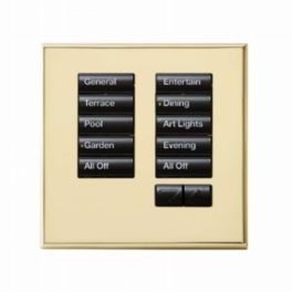 Lutron  Lutron Wired International seeTouch® Keypad – 10 Button with Raise/Lower (Non-Insert) – Bright Brass
