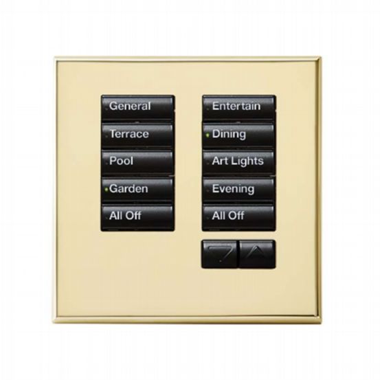 Lutron Wired International seeTouch® Keypad – 10 Button with Raise/Lower (Non-Insert) – Bright Brass