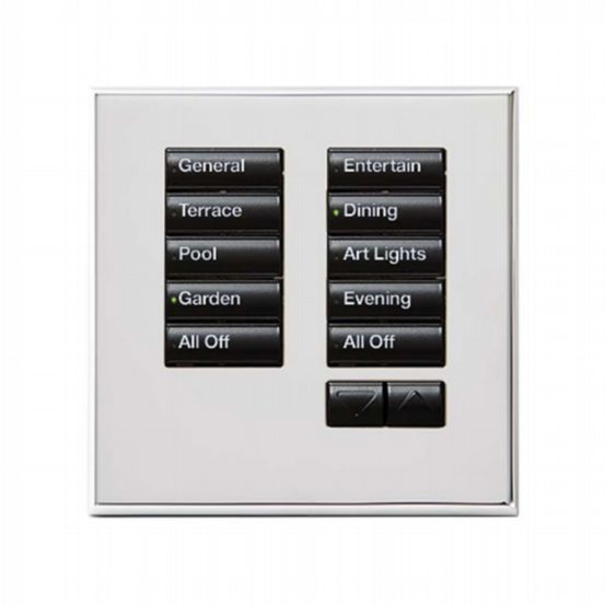 Lutron Wired International seeTouch® Keypad – 10 Button with Raise/Lower (Non-Insert) – Bright Chrome