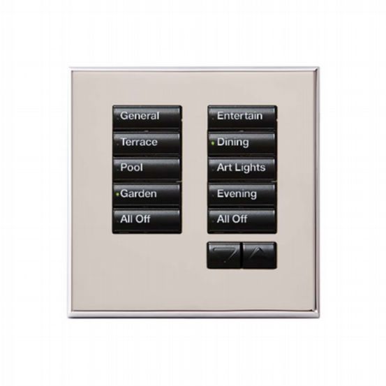 Lutron Wired International seeTouch® Keypad – 10 Button with Raise/Lower (Non-Insert) – Bright Nickel