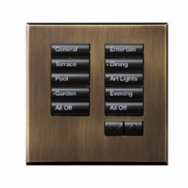 Lutron  Lutron Wired International seeTouch® Keypad – Non-Insert Style 10 Button with Raise/Lower - Antique Brass