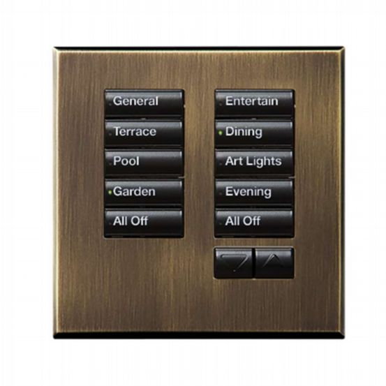 Lutron Wired International seeTouch® Keypad – Non-Insert Style 10 Button with Raise/Lower - Antique Brass