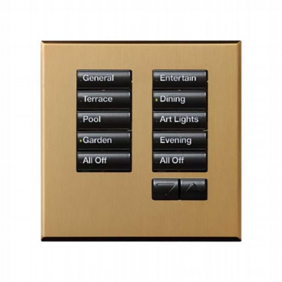 Lutron Wired International seeTouch® Keypad – 10 Button with Raise/Lower (Non-Insert) – Satin Brass