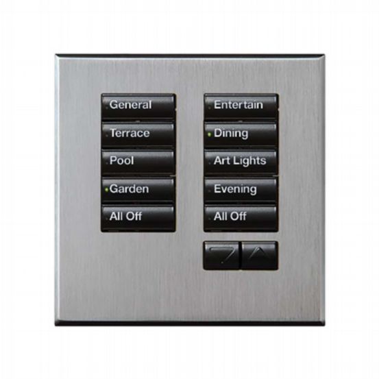 Lutron Wired International seeTouch® Keypad – 10 Button with Raise/Lower (Non-Insert) – Satin Chrome