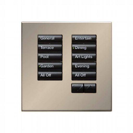 Lutron Wired International seeTouch® Keypad – 10 Button with Raise/Lower (Non-Insert) – Satin Nickel