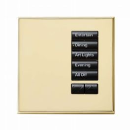 Lutron  Lutron Wired International seeTouch® Keypads – Non-Insert Style 5 Button Non-Insert with Raise/Lower - Bright Brass