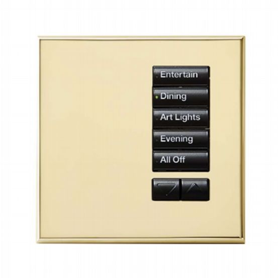Lutron Wired International seeTouch® Keypads – Non-Insert Style 5 Button Non-Insert with Raise/Lower - Bright Brass