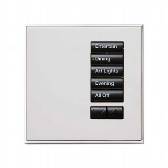 Lutron Wired International seeTouch® Keypad – 5 Button with Raise/Lower (Non-Insert) – Bright Chrome