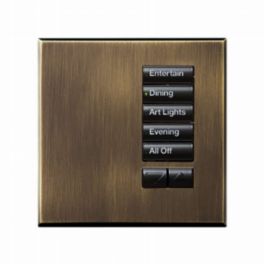 Lutron  Lutron Wired International seeTouch® Keypad – 5 Button with Raise/Lower (Non-Insert) – Antique Brass