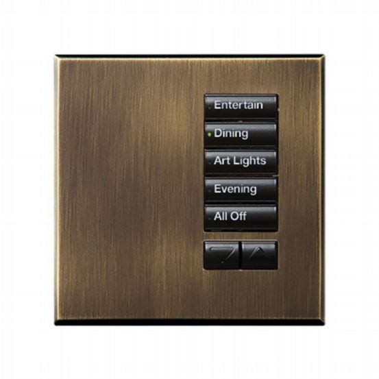 Lutron Wired International seeTouch® Keypad – 5 Button with Raise/Lower (Non-Insert) – Antique Brass
