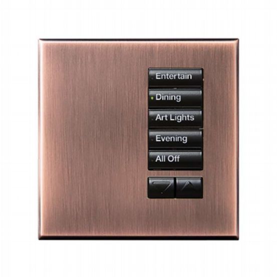 Lutron Wired International seeTouch® Keypads – Non-Insert Style 5 Button Non-Insert with Raise/Lower - Antique Bronze