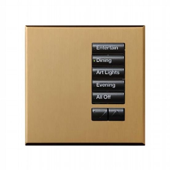 Lutron Wired International seeTouch® Keypad – 5 Button with Raise/Lower (Non-Insert) – Satin Brass