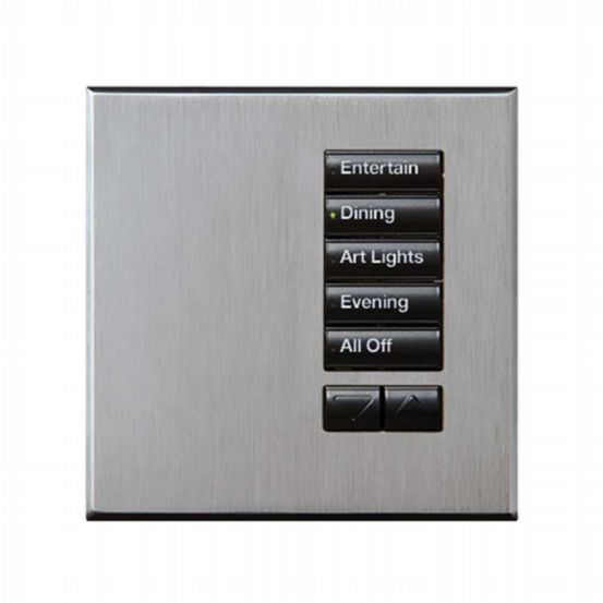 Lutron Wired International seeTouch® Keypad – 5 Button with Raise/Lower (Non-Insert) – Satin Chrome
